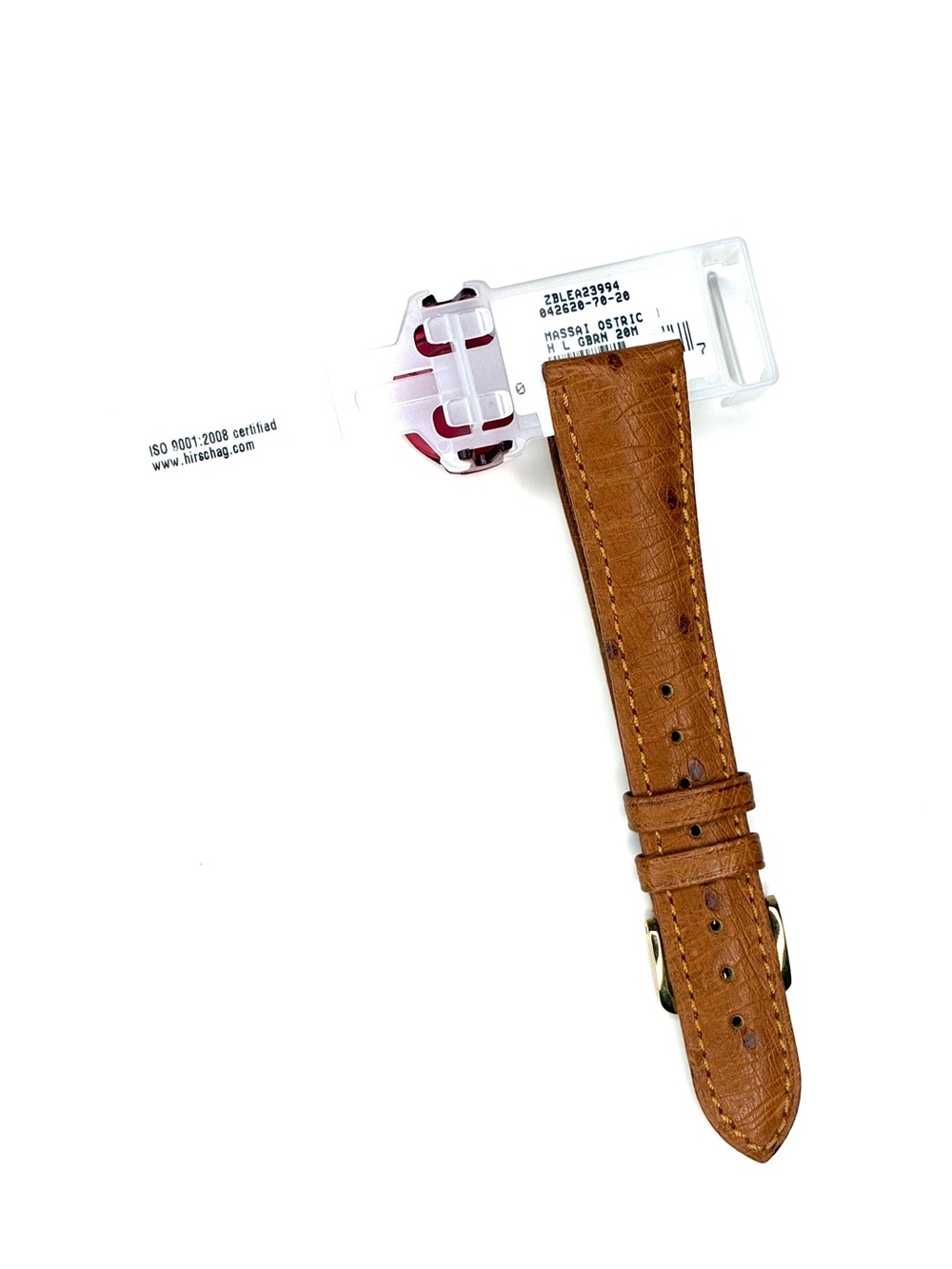 Hirsch Massai Ostrich Leather Watch Strap - Golden Brown - 20mm L
